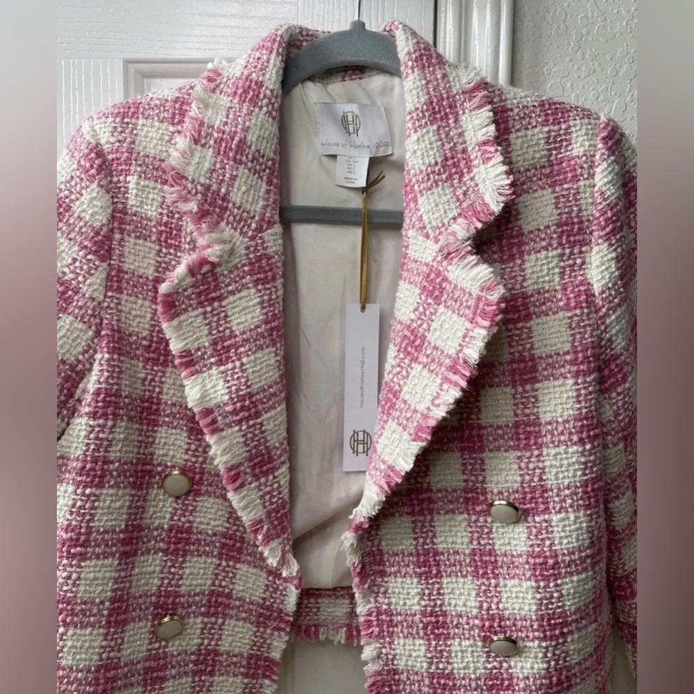 House of Harlow 1960 Plaid Pink and White Blazer - Picture 2 of 12